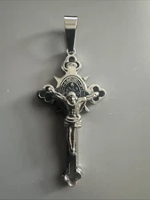 Stainless Steel Saint St. Benedict Crucifix Cross Pendants Necklace INRI Chain