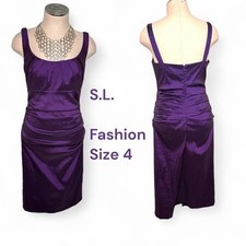 S.L. Fashions Purple Shimmer Ruched Cocktail Party Dress Size 4 Sexy Whimsigoth