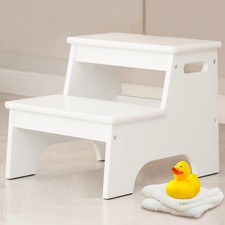 Wood Toddler Step Stool for Bathroom Sink, White Kids Toilet Step Stool for Pott