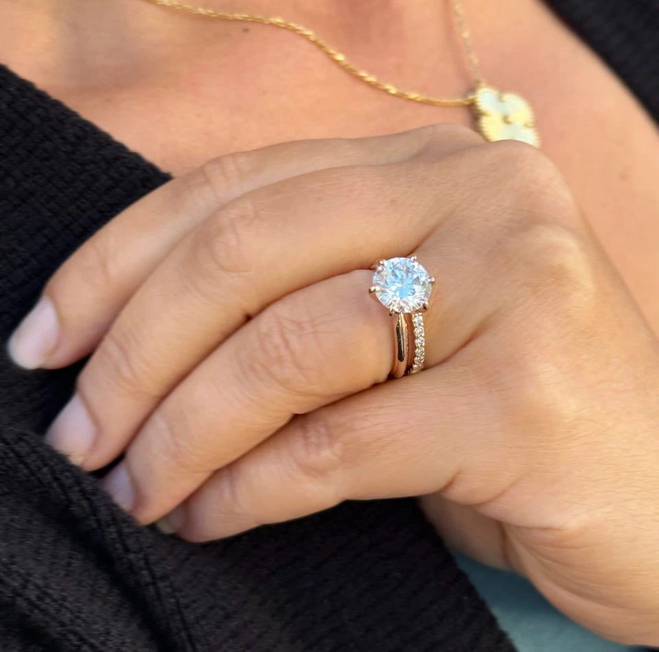 Round Cut Moissanite Engagement Ring And Band Wedding Set 14k Rose Gold 3.20ctw - Image 4 of 4