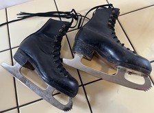 Vintage Red Wing Kids Figure Ice Skates Sz 10 Black Leather Sheffield Steel