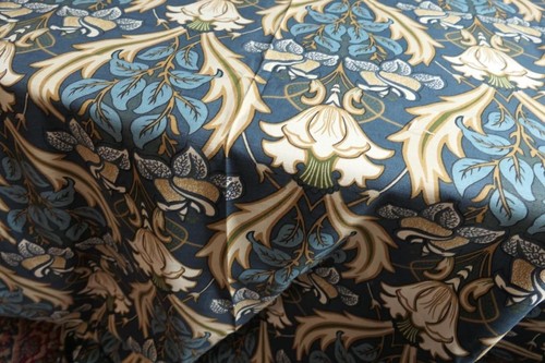 ÜBER 5 YDS HOCHWERTIGER UNBENUTZTER VINTAGE LEINENSTOFF BLAU/WEIH FLORAL JUGENDSTIL - Bild 2 von 6