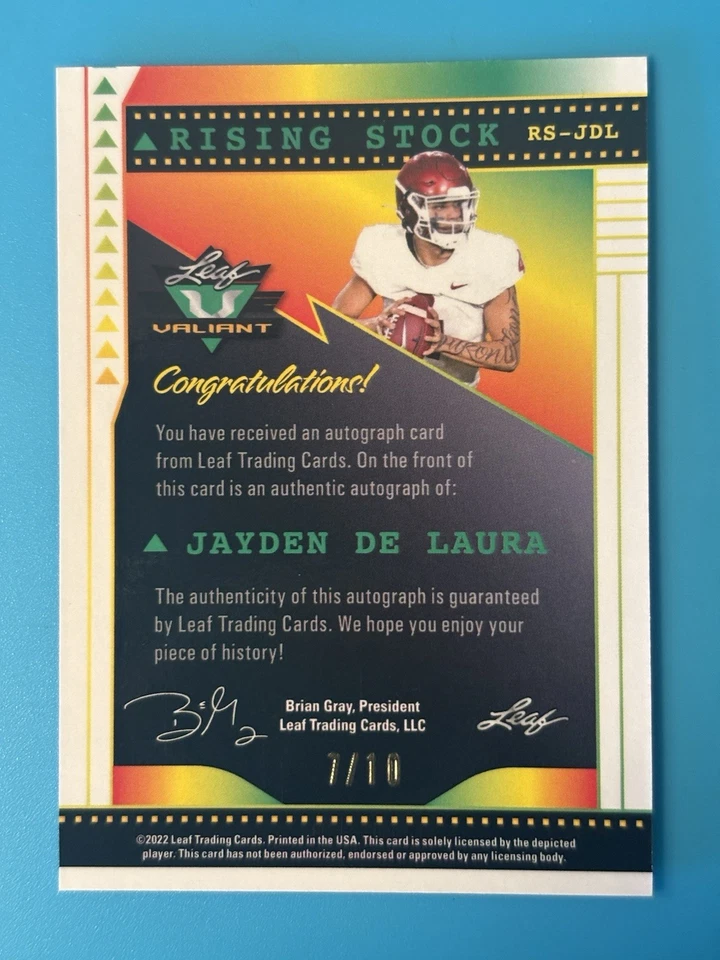 2022 Leaf Valiant Jayden De Laura RC Rising Stock Purple Crystals SP 7/10 🔥🔥 - Image 2 of 2