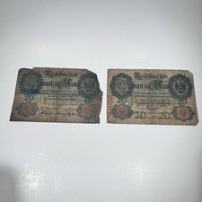 1910 & 1914 German Empire 20 Mark Reichsbanknotes Pre WWI Era Berlin.