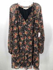 Pre-Owned Loft Black Size XL Floral Knee Length Long Sleeve Dress
