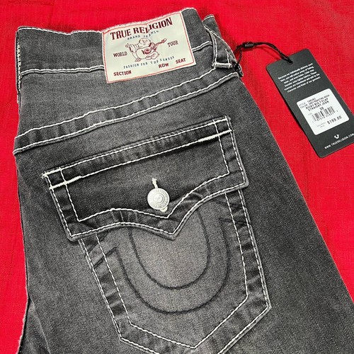 True Religion Jeans Mens Size 30x34 Ricky Big T Flap Relaxed Straight Gray Denim - Picture 3 of 14
