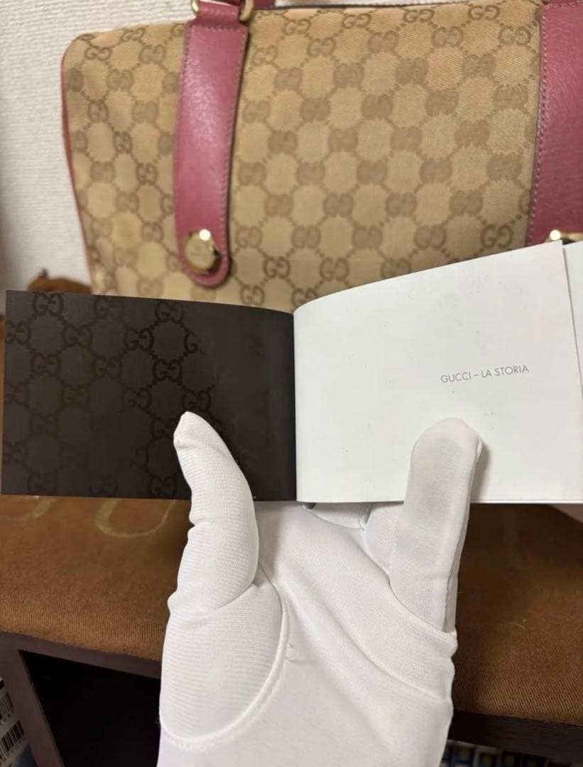 GUCCI GG Canvas Boston Bag Pink Beige Leather Trim Authentic Made in Italy thumbnail 12