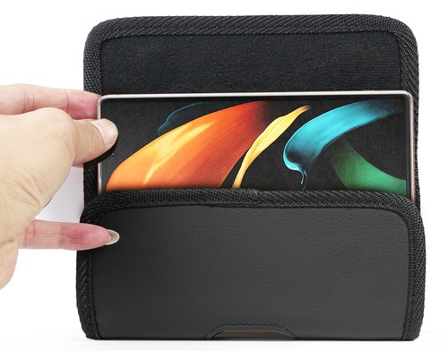 Noir Végétalien Cuir Étui Pochette Métal Clip Ceinture pour Samsung Galaxy Z Pli - Photo 2 sur 10