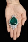 Green Pear Shape Emerald & Diamond Teardrop Brooch Pin in 14K Two-Tone Gold Over