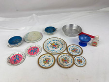 Vintage 1960's Assorted Toy Tin Dishes  Pan - Plastic cup