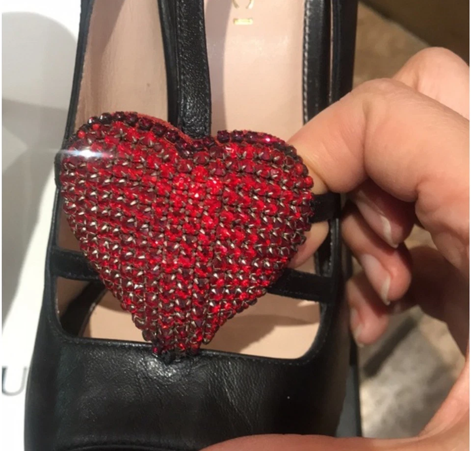 Sandalias Gucci Cuero Negro Molina Cristal Corazón Correa en T Talla 38.5 Foto 2 de 4