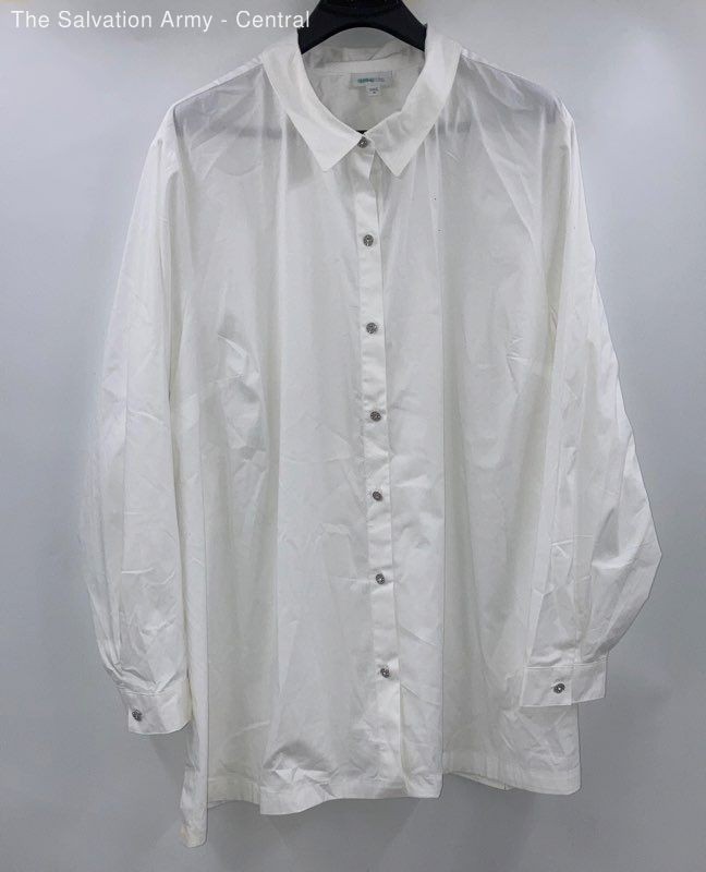 J. Jill Womens White Cotton Blend Long Sleeve Collared Button-Up Shirt Size 4X