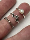 Vtg Modern 925 Sterling Silver Flower Pearl Band Ring Lot Sz6/6/7. 5g