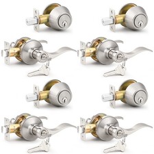 Probrico 4 Pack Keyed Alike Entry Handlset with Single Cylinder Deadbolts Combo
