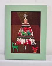 Jewelry Collage Christmas Tree Framed 5x7" - Vintage Charms MCM Toys