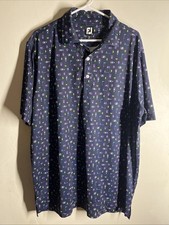 Footjoy Polo Shirt Men  s XL Golf All Over Print Grape Wine Flag Lime Stretch