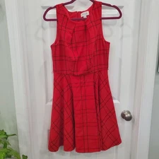 ELLE womens Size 6 Red Plaid Sleeveless A Frame Dress Zipper Back