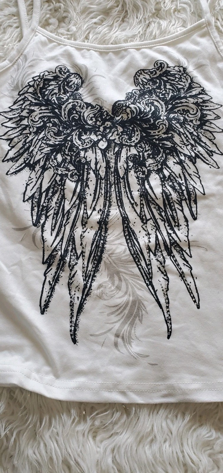 ROMWE SHEIN Grunge Crop Top White Angel Wings Y2K Tank Shirt SZ: XS, Lot Of 2