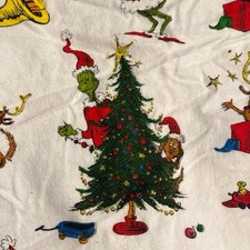 Dr. Seuss The Grinch FULL Flat Flannel Sheet Pottery Barn Kids Christmas 3 Pcs