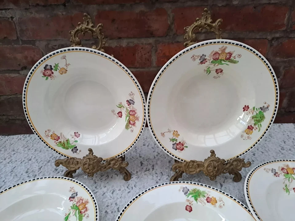 5 x Antique Spode Copeland Wicker Lane soup bowls rim. - Image 2 of 4