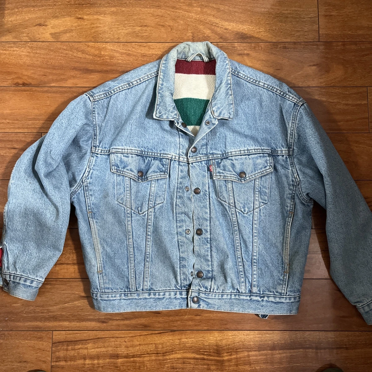 Rare 80s 90s Levi's Type 3 Denim Jacket Hudson Bay Blanket Lined