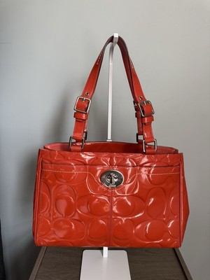 Coach Hampton Orange/Red Patent Embossed Leather Shoulder Bag F14413 
