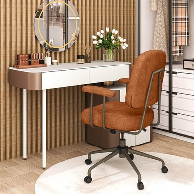 Home Office Chair Leathaire Upholstered Task Chair w/ Cushioned Back & Armrests