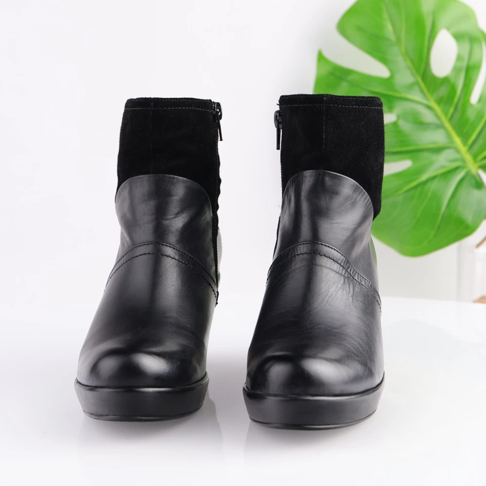 Bota Antelope Mujer Talla 38 7 Cuero Negro Esculpido Madera Tacón Botines Plataforma Foto 2 de 4