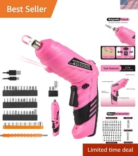 Elegant Pink Cordless Electric Screwdriver Set with 48-Piece Bit Collection
