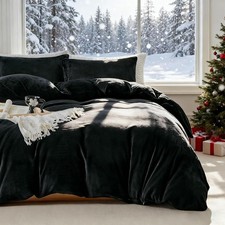 Black Velvet Duvet Cover Set Queen Size, Luxury Milk Velvet Bedding Duvet Cover