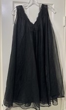Vintage 60s 70s Black Chiffon Peignor Babydoll Nightgown Size Small Sheer Lace