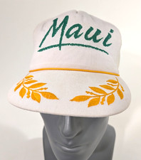 VINTAGE Maui Hawaii Trucker Snapback Hat Cap White Spell Out Rope Mesh