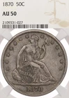 1870 50C NGC AU50 Seated Liberty Half Dollar