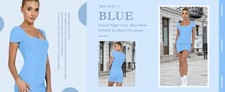 Womens Stretchy Bodycon Mini Ribbed Knit Dress Light Blue Sz XL