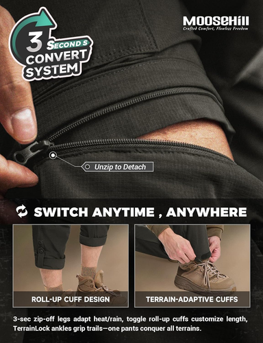 Men'S-Hiking-Pants Convertible Quick-Dry Water-Resistant Lightweight Zip-Off Out - Picture 4 of 8