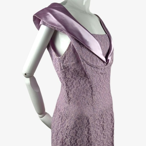 Vintage MCM 1960s Lilac Lace Sheath Dress Satin Sailor Collar Back Zip Pin Up Mo - Picture 8 of 12