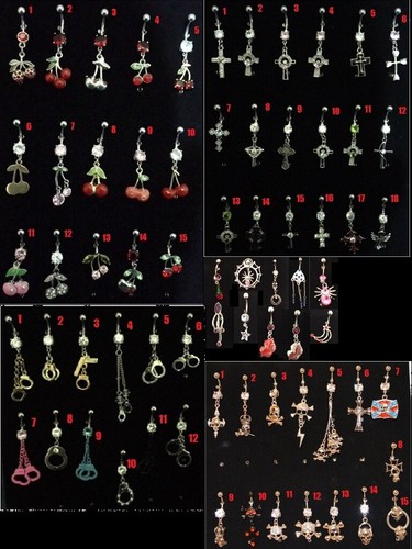 Dangly Belly Bar Ring Stainless Steel Cross Skull Body Piercing 12mm 14g (B32) - Picture 1 of 6