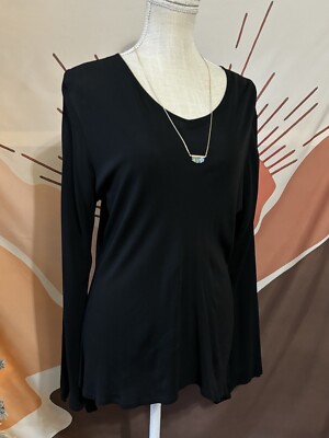 Harari Top Women s Size Large Black Slit Bell Long Sleeves Versatile