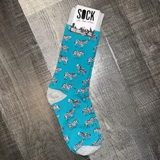 SOCK IT TO ME BLUE REPEAT ZEBRA CREW LENGTH NOVELTY SOCKS BIKE TRICKS