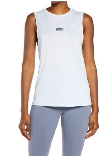 New $75 P.E. NATION light Blue Logo Twist Serve Sleeveless Tank Top Shirt Medium