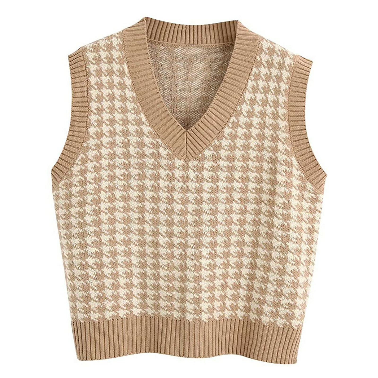 Houndstooth Knit Sweater Vest For Women 