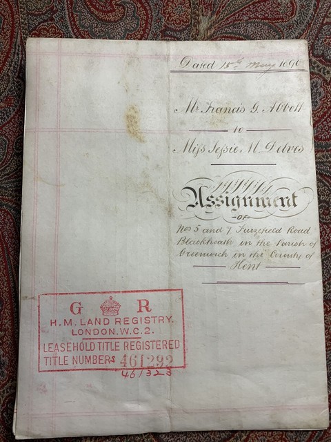 1890 Indenture Of Assignment Furzefield Road Blackheath Greenwich Kent 1890 Indenture Of Assignment Furzefield Road Blackheath Greenwich Kent