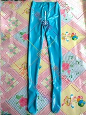 Sky Blue Women latex leggings high waist with crotch zip gummi 0.4mm custom made