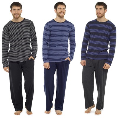 A2Z Herren Schlafanzug Jersey weich gestreift Langarm Oberteil Unterteil Pyjama 2-teiliges Set