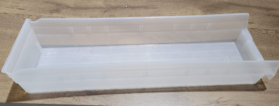 (5 Pk) AKRO MILLS Clear Shelf Storage Bin 8 3/8 W x 4 H x 23 5/8 L Plastic Clear
