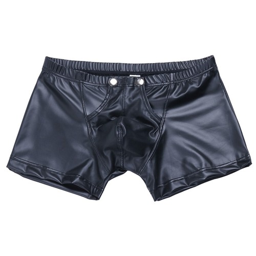 Men's Wet Look Faux Leather Buckled Pouch Boxer Briefs Swim Shorts Underpants - Bild 8 von 21