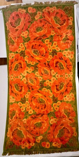Lot: Fieldcrest Floral Poppy Orange Green Mid Century LARGE Bath Towels 2 TOTAL - Foto 5 di 10