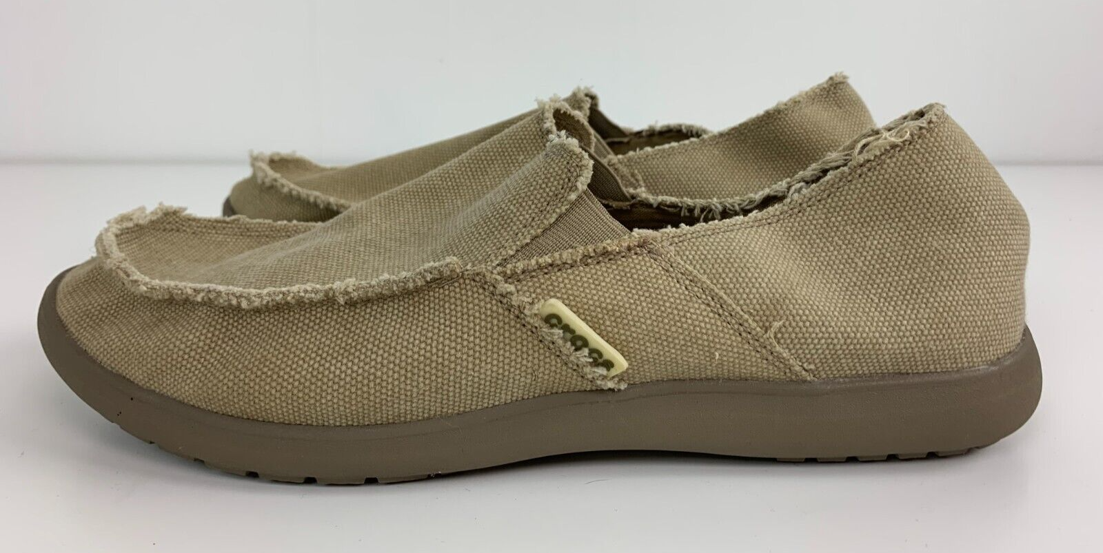 Crocs Loafers Men Size 12 Canvas Slip-on Tan Beige Comfort Shoes Boat Shoe-image