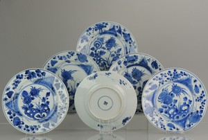 Set Antique Chinese Kangxi Plates Dinner Set Cobalt dish Blue White Lotus