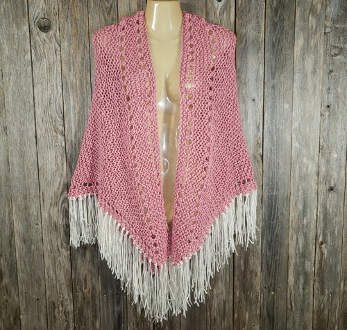 Pink Metallic NEW Hand Knitted Knit Shawl Wrap Scarf Boho Hippie Handmade - Picture 5 of 9